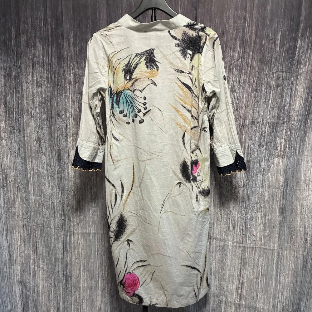 RL Pret Abstract Floral Tunic Blouse 3/4 Sleeve V-neck Light Weight Women Sz‎ 10